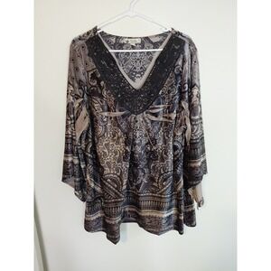 UNITY WORLD WEAR Crushed Velvet, Boho, Sublimation Print Tunic Top! Size 2x